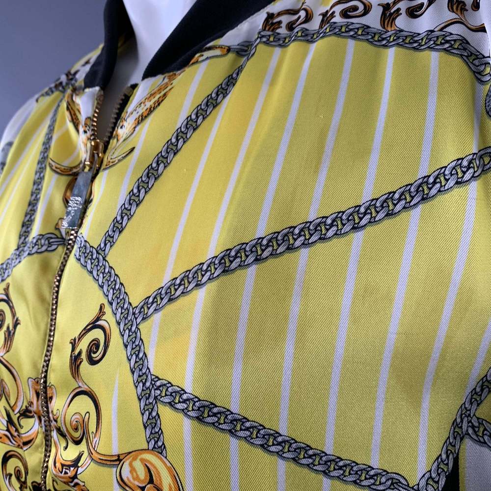 VERSACE COLLECTION Yellow Black Chain Polyester Bomber Jacket - Picture 5 of 10